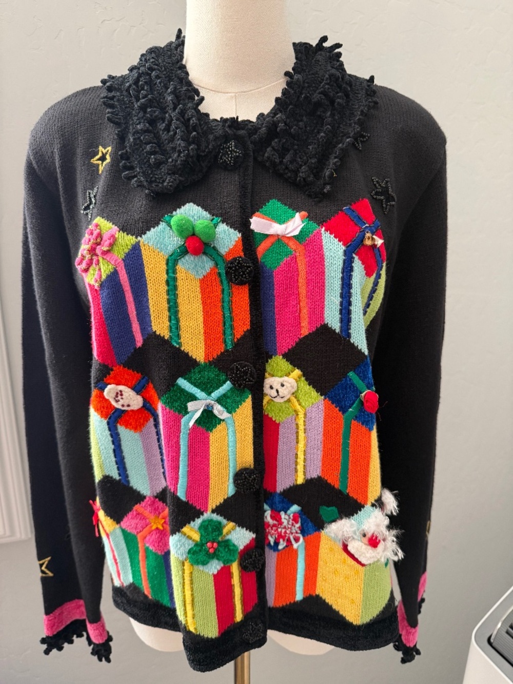 Vintage Berek Takako Sako Christmas Presents Cardigan L 3D Novelty Sweater